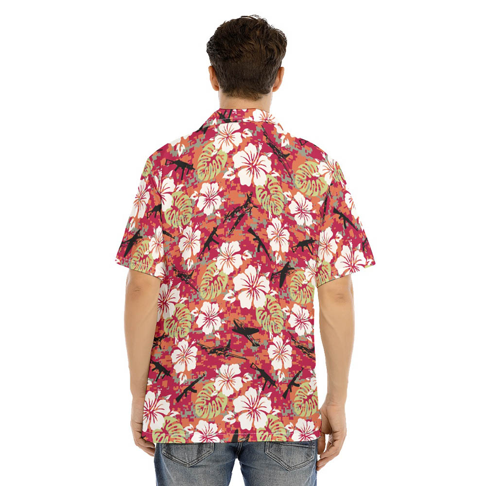 Tactical Camo Hibiscus Red Hawaiian Shirt