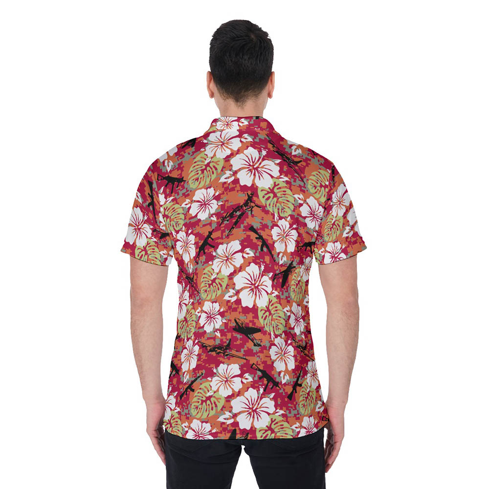 Camouflage Floral Tactical Hawaiian Men's Polo Shirt