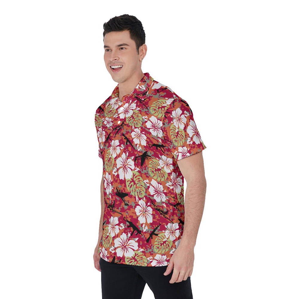 Camouflage Floral Tactical Hawaiian Men's Polo Shirt