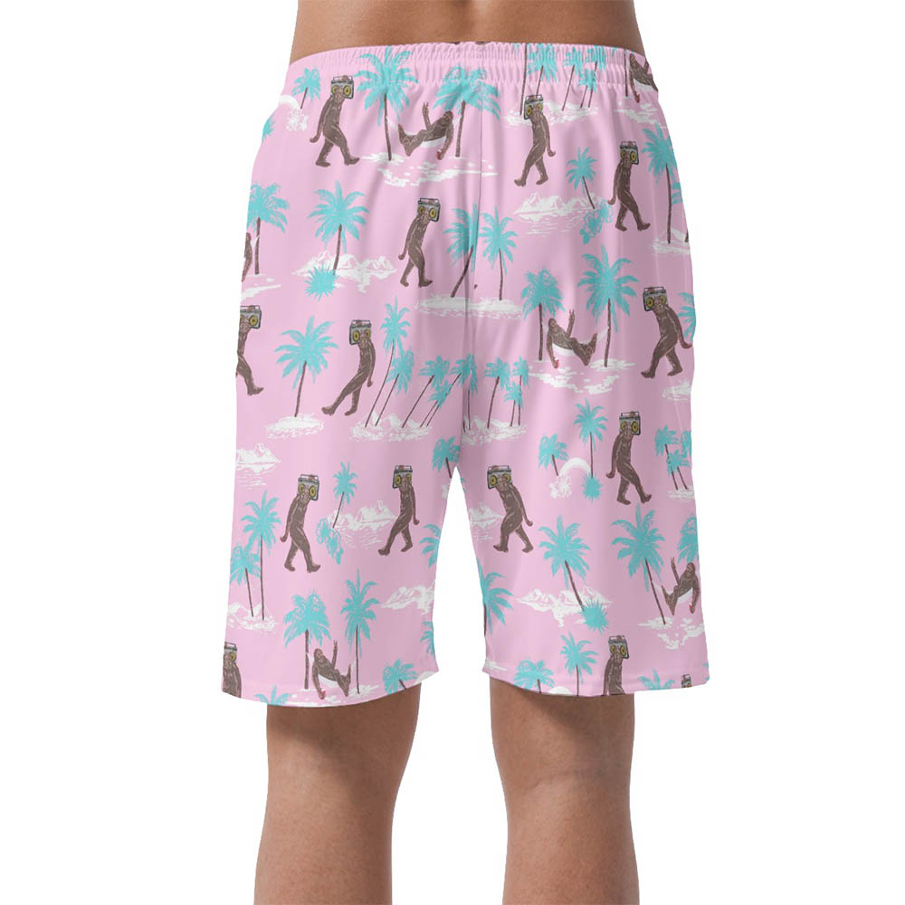 Pink Sasquatch Hawaiian Beach Shorts For Men