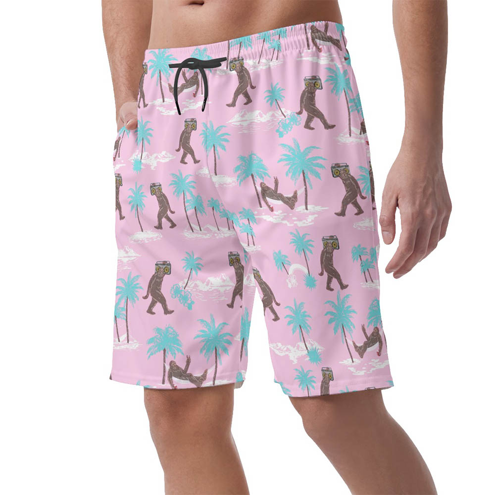 Pink Sasquatch Hawaiian Beach Shorts For Men