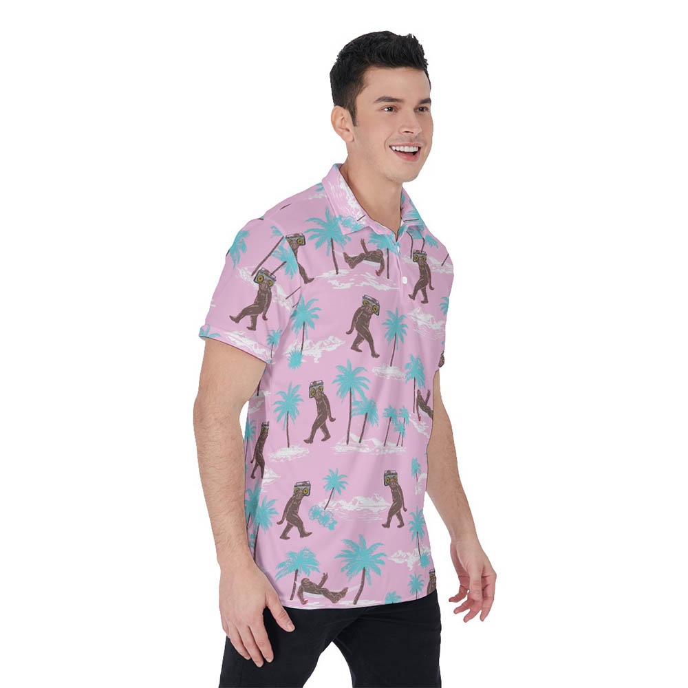 Pink Sasquatch Hawaiian Golf Shirt For Men