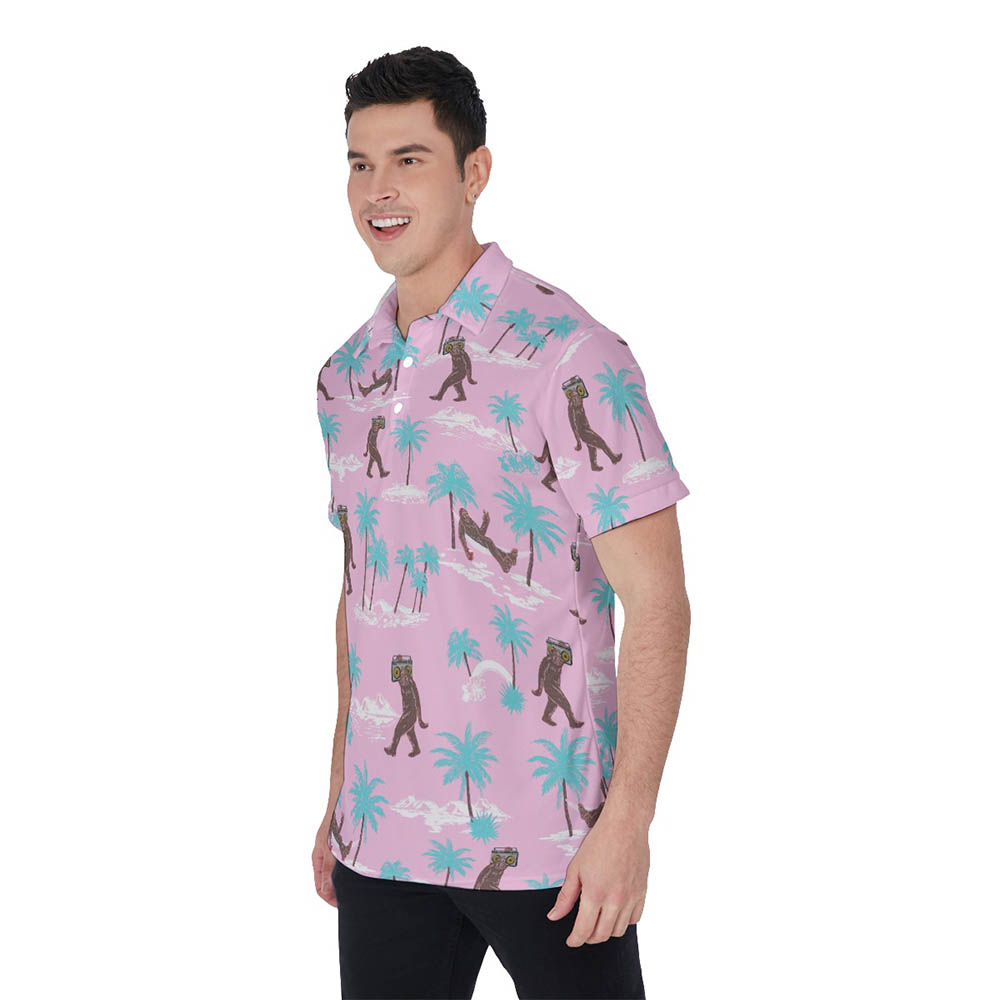 Pink Sasquatch Hawaiian Golf Shirt For Men