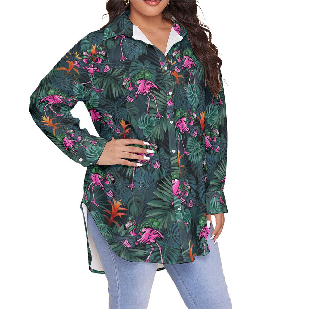 Funny Tactical Flamingo Hawaiian Plus Size Shirt For Women
