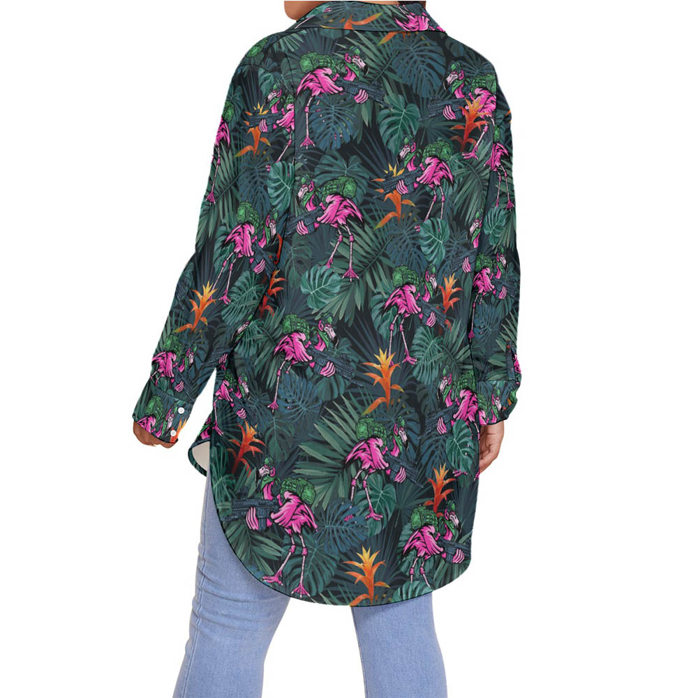 Funny Tactical Flamingo Hawaiian Plus Size Shirt For Women