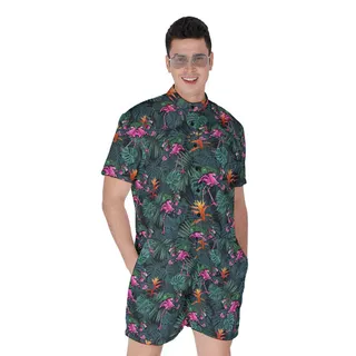 Funny Tactical Flamingo Tropical Men's Hawaiian Romper