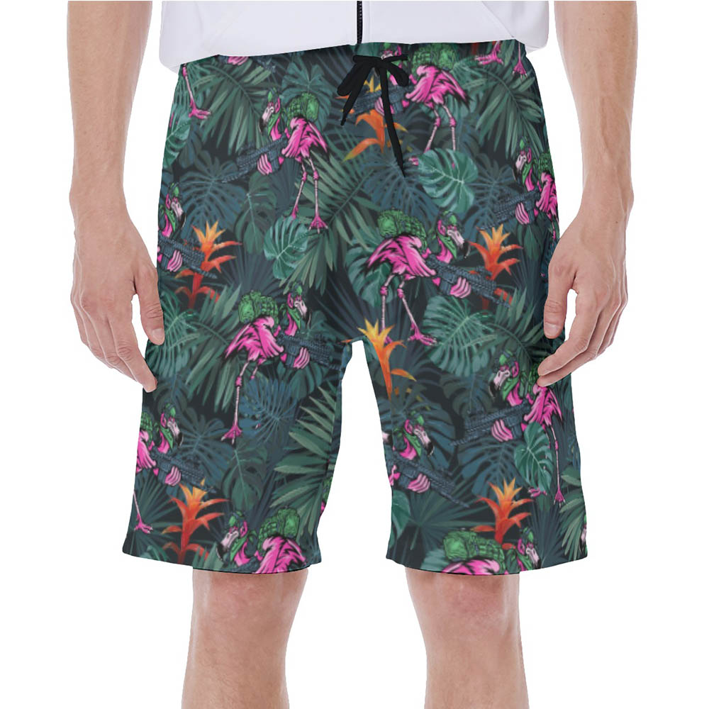 Tropical Tactical Flamingo Green Hawaiian Swim Trunks For Men - variant image 1