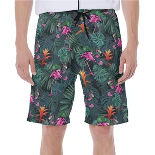 Tropical Tactical Flamingo Green Hawaiian Swim Trunks For Men