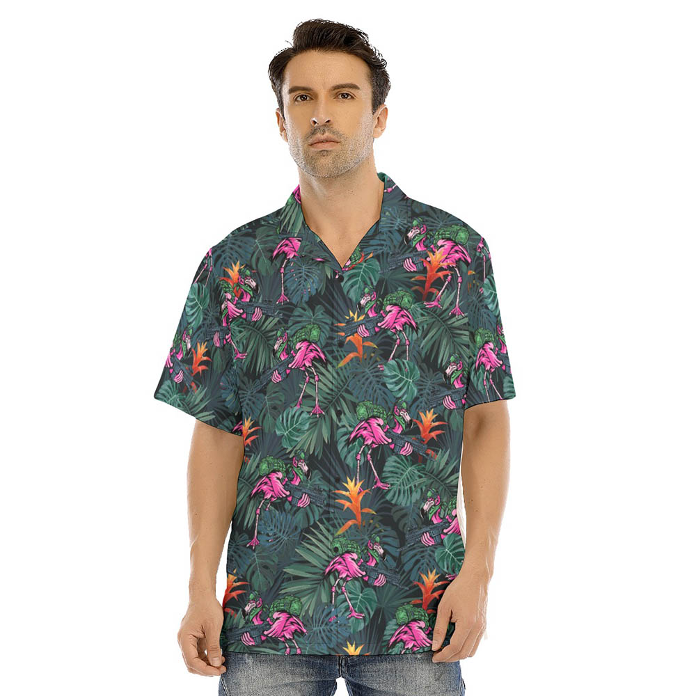Tactical Flamingo Tropical Green Hawaiian Shirt - variant image 1