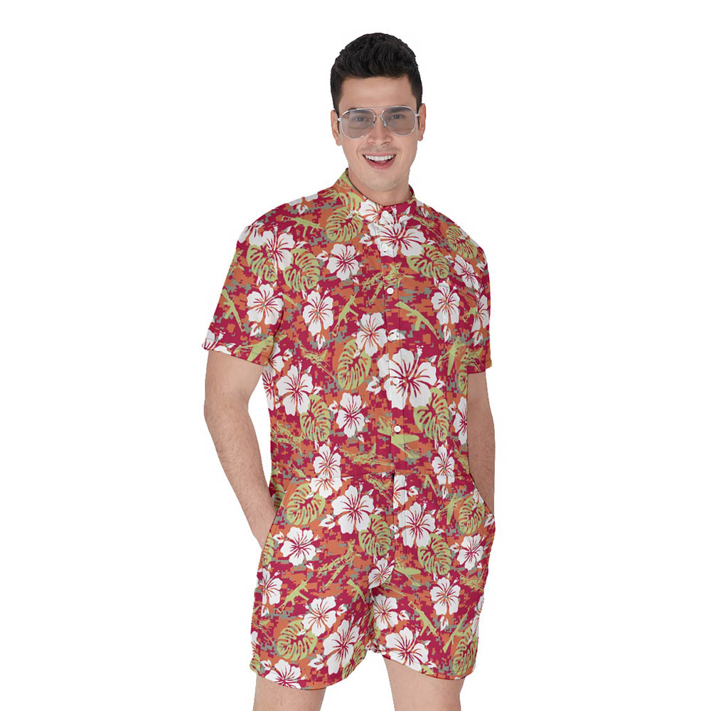 Hibiscus Camouflage Tactical Gun Hawaiian Romper For Men - variant image 1