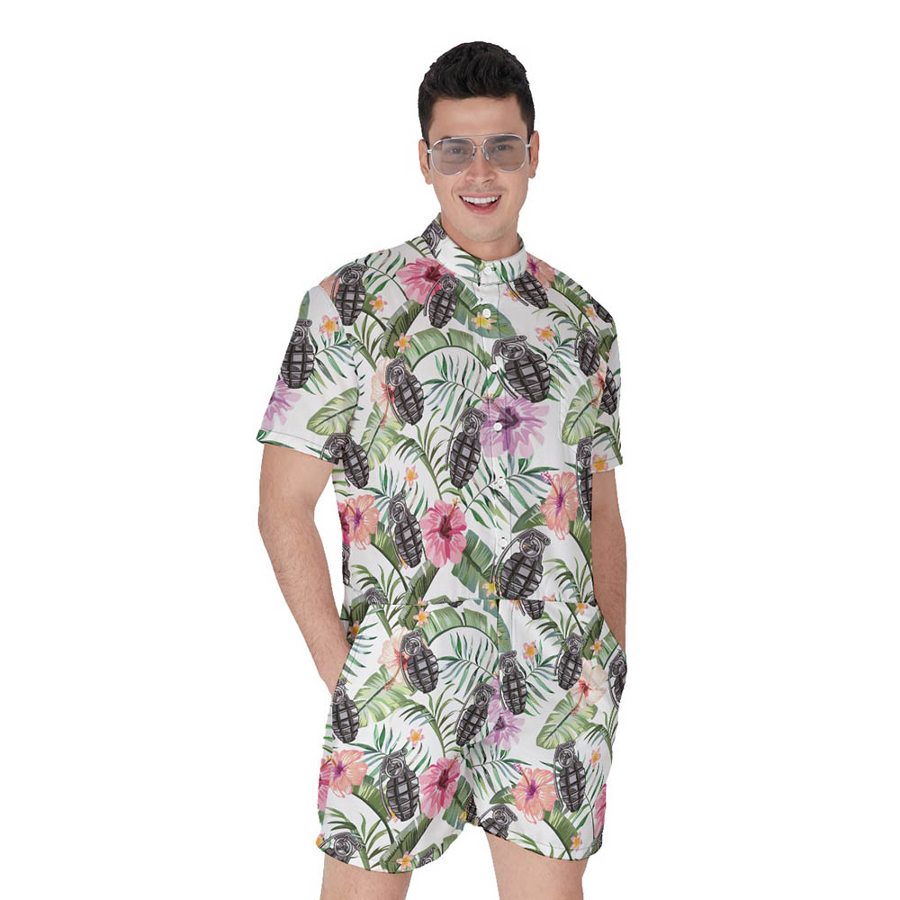 Cool Tactical Grenade Men's Floral Hawaiian Romper - variant image 1