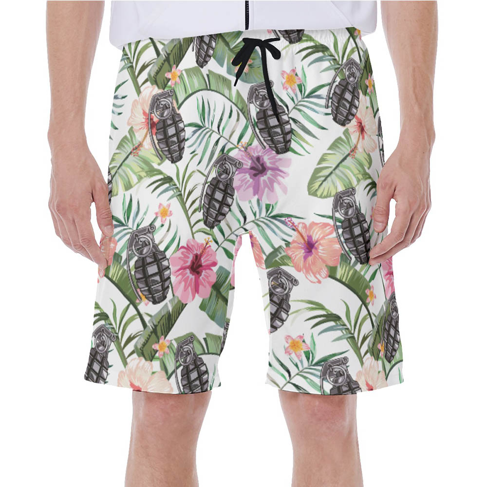 Funny Tactical Grenade Floral White Hawaiian Swim Trunks For Men - variant image 1