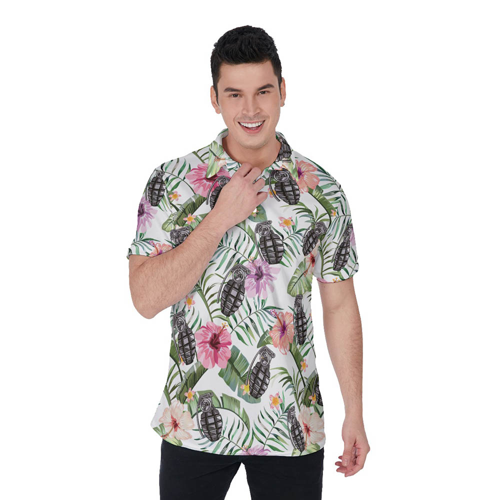 Tactical Grenade Tropical Hibiscus Hawaiian Polo Shirt For Men - variant image 1