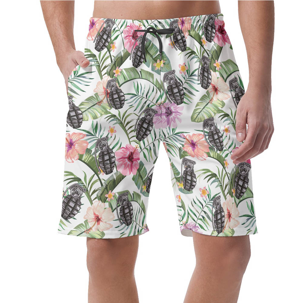 Tropical Hibiscus Grenade Tactical Hawaiian Summer Shorts For Men - variant image 1