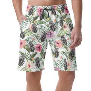 Tropical Hibiscus Grenade Tactical Hawaiian Summer Shorts For Men
