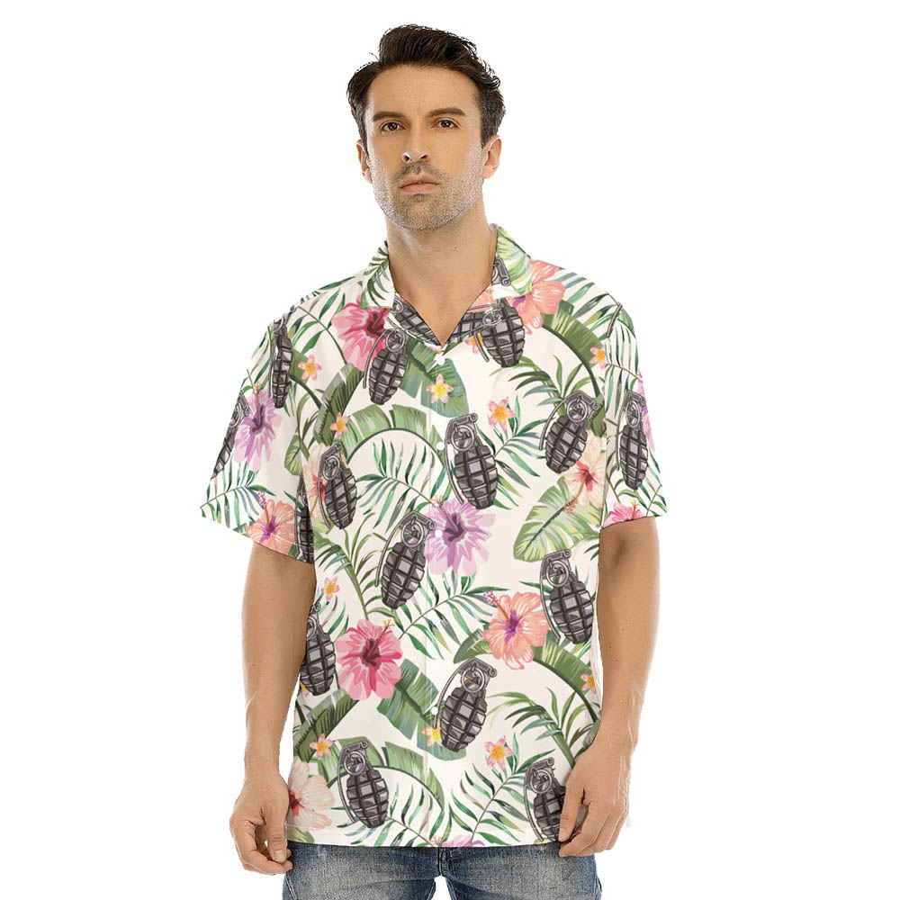 Tropical Hibiscus Tactical Grenade Hawaiian Shirts For Men - variant image 1