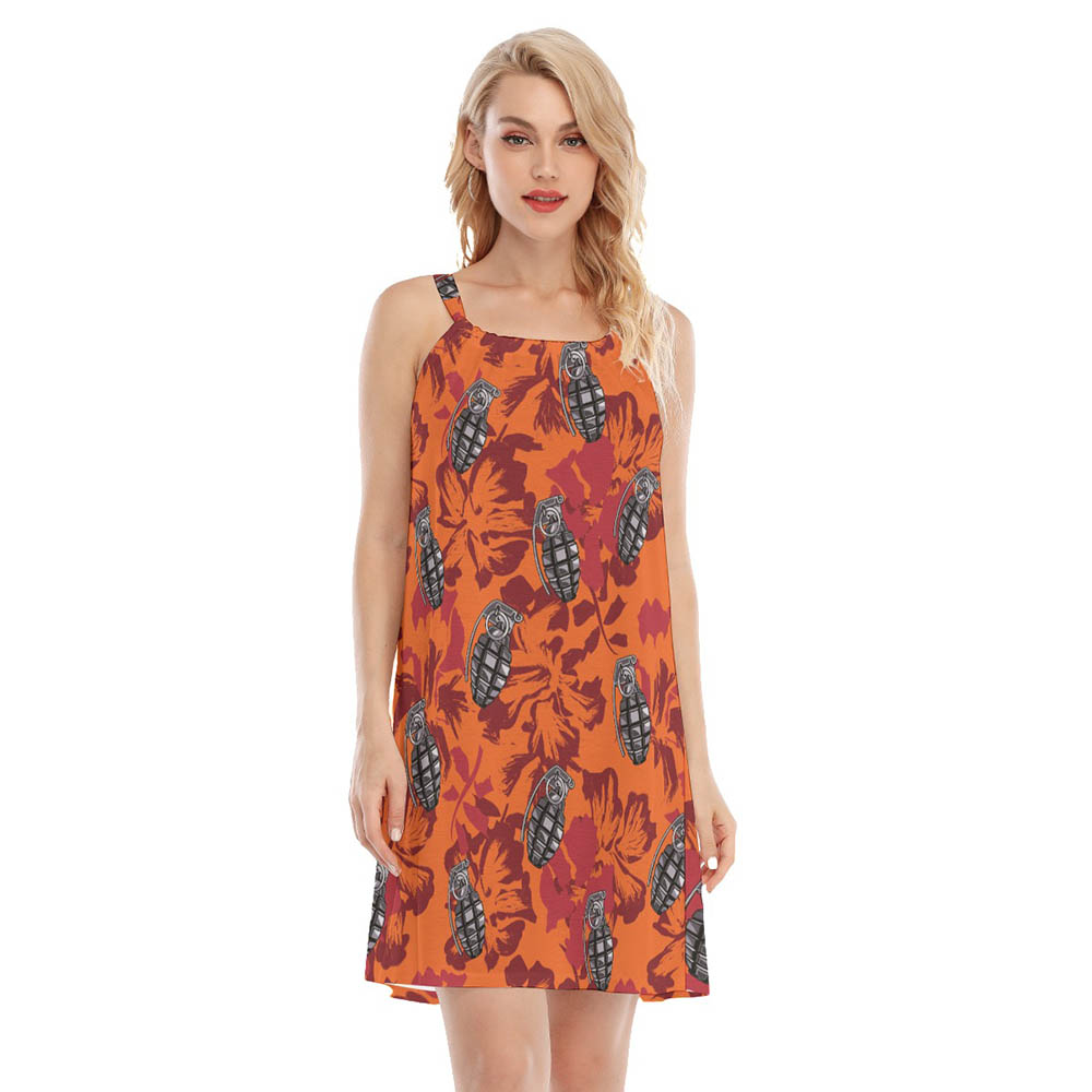 Tactical Grenade Floral Vintage Orange Aloha Dresses For Women - variant image 1