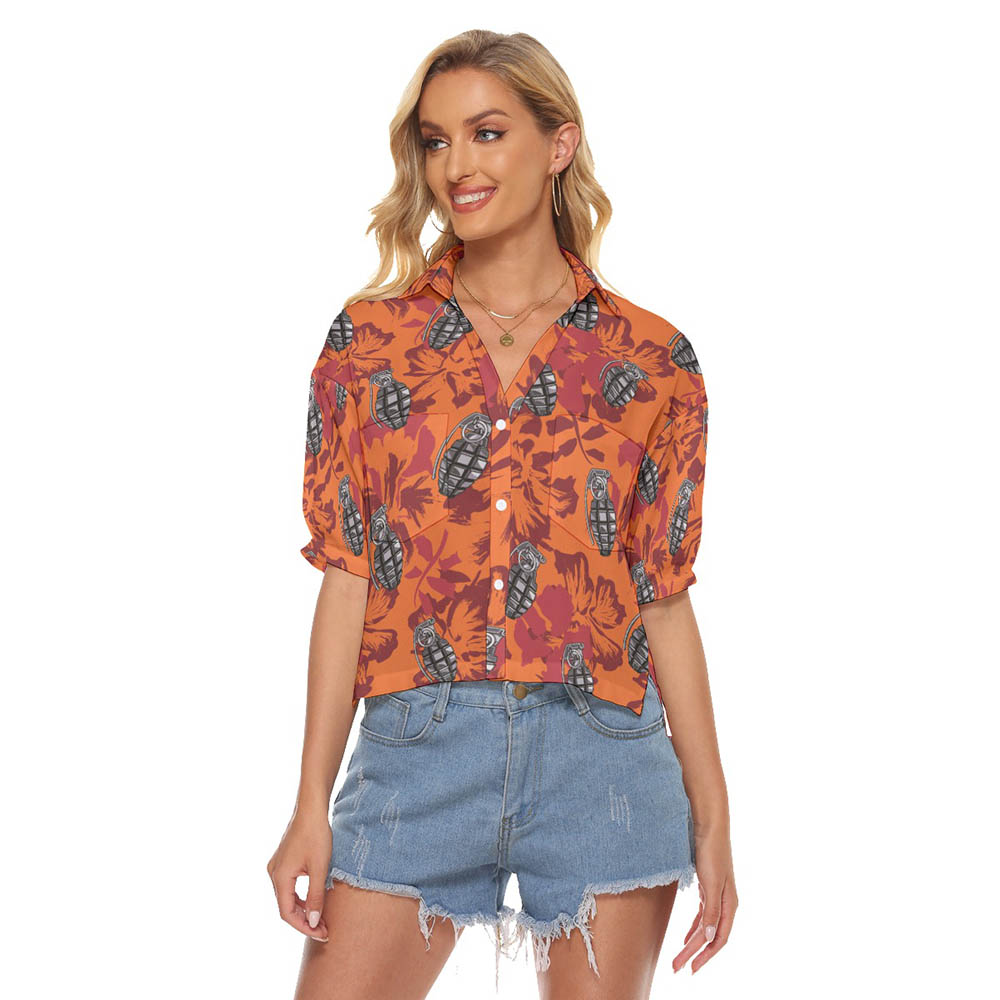 Hibiscus Tactical Grenade Vintage Hawaiian Crop Top Shirt For Women - variant image 1