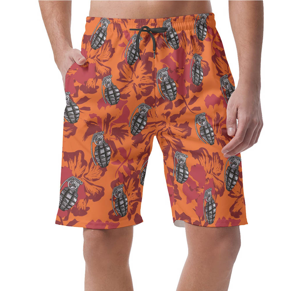 Cool Grenade Hibiscus Vintage Orange Hawaiian Beach Shorts For Men - variant image 1