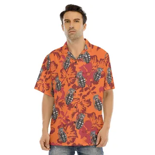 Classic Hibiscus Grenade Tactical Orange Hawaiian Shirt