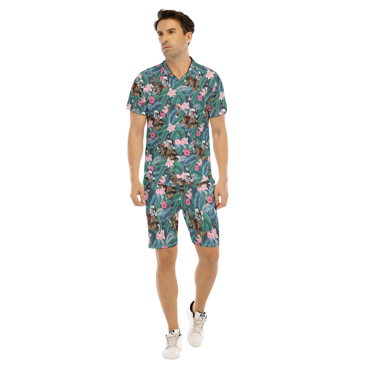 Set Tactical Gun Santa Claus Hawaiian Shirt And Matching Shorts For Men - variant image 1