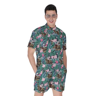 Cool Tactical Gun Santa Tropical Hawaiian Romper For Men
