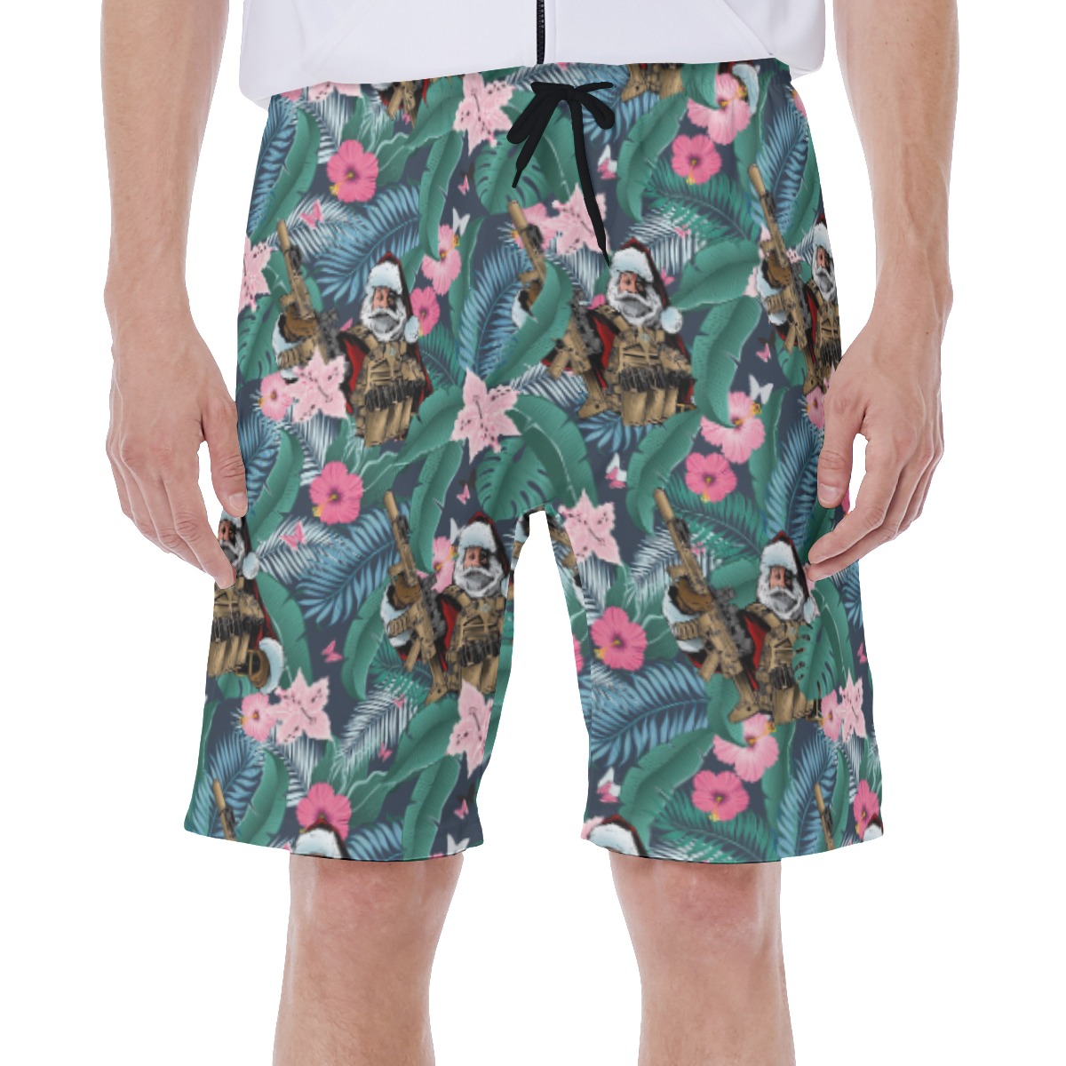 Tropical Tactical Santa With Gun Hawaiian Swim Trunks For Men - variant image 1