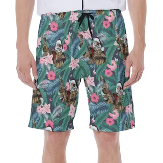 Tropical Tactical Santa With Gun Hawaiian Swim Trunks For Men