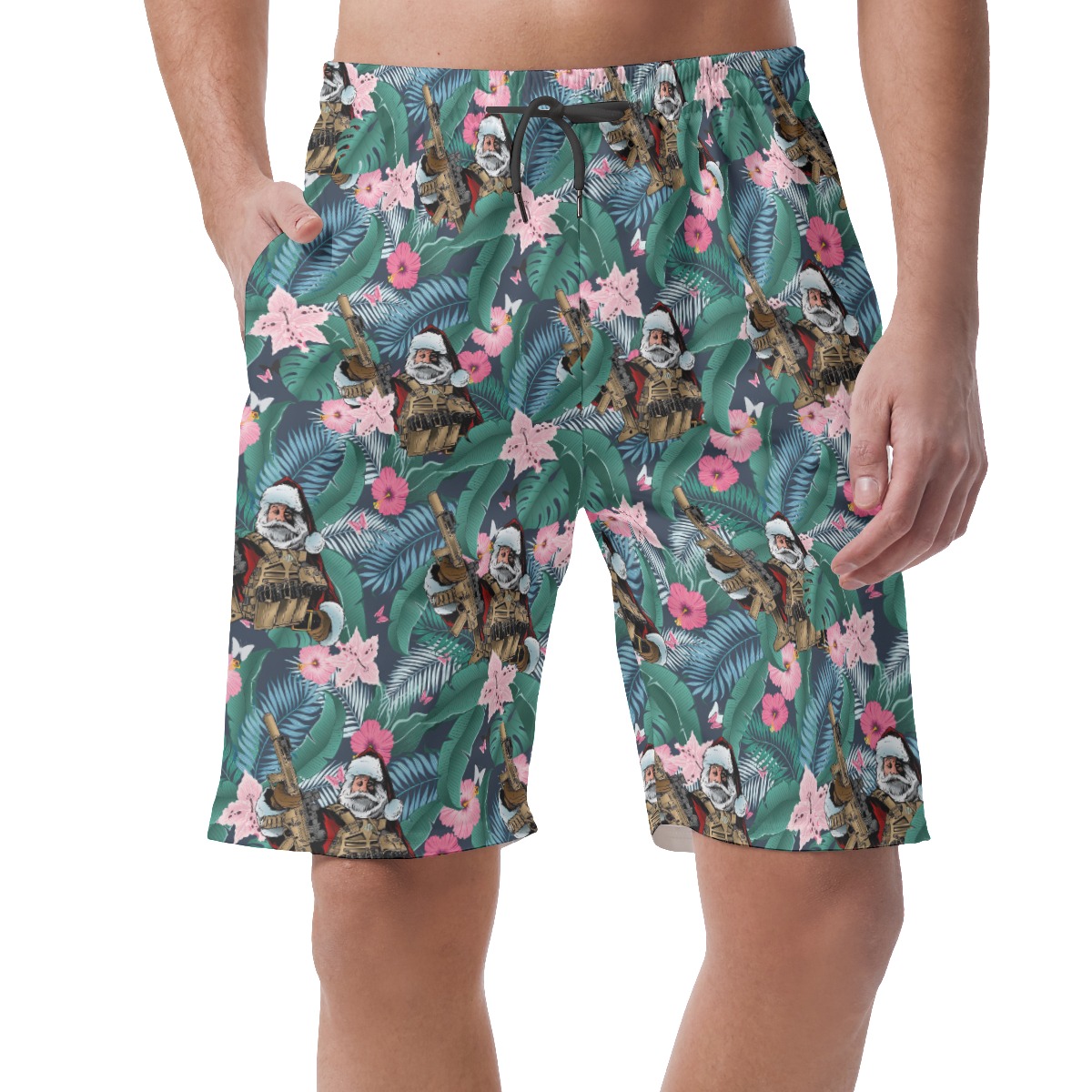 Funny Tactical Santa Gun Tropical Hawaiian Beach Shorts For Men - variant image 1