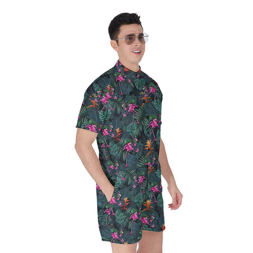 Funny Tactical Flamingo Tropical Men's Hawaiian Romper