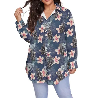 Hibiscus Tactical Grenade Hawaiian Plus Size Shirt For Women