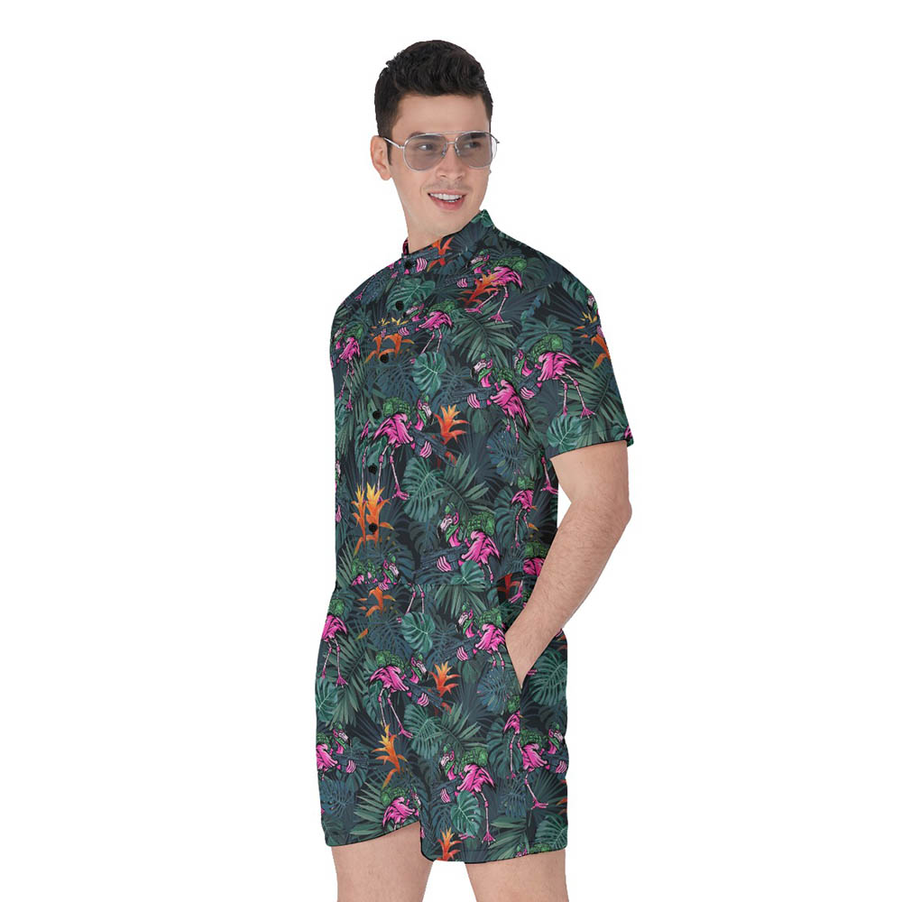 Funny Tactical Flamingo Tropical Men's Hawaiian Romper