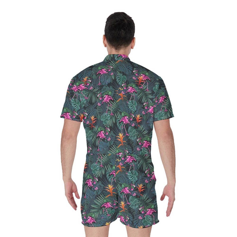 Funny Tactical Flamingo Tropical Men's Hawaiian Romper
