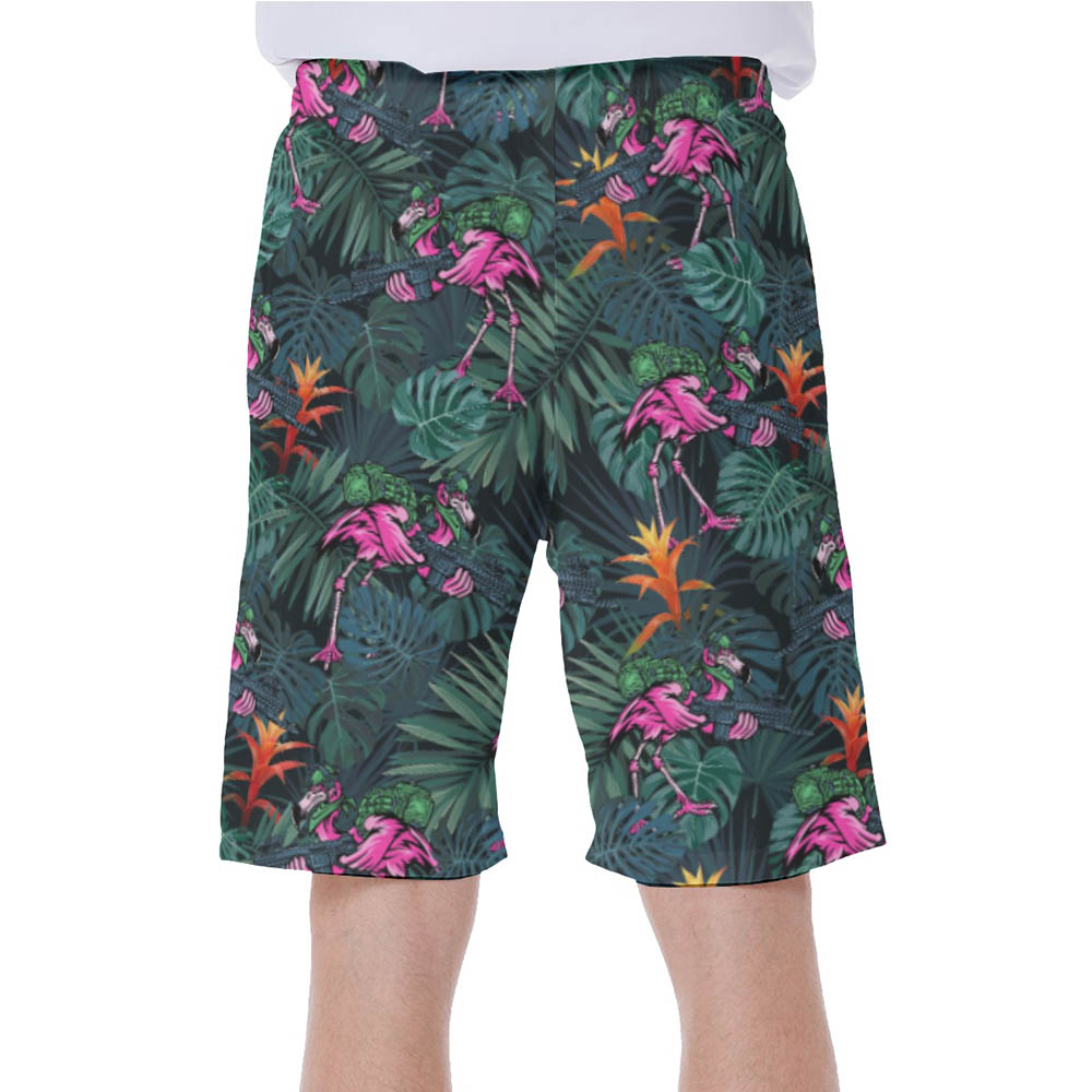 Tropical Tactical Flamingo Green Hawaiian Swim Trunks For Men