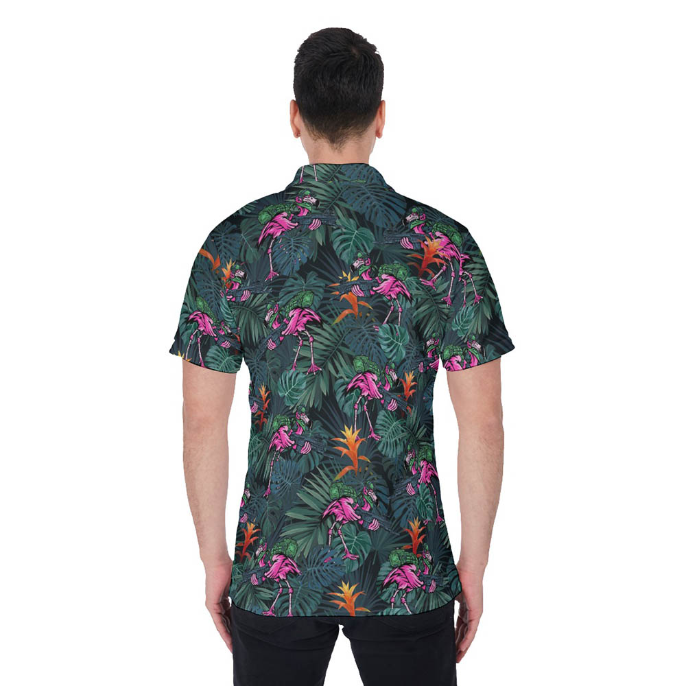 Funny Tactical Flamingo Tropical Hawaiian Polo Shirt For Men
