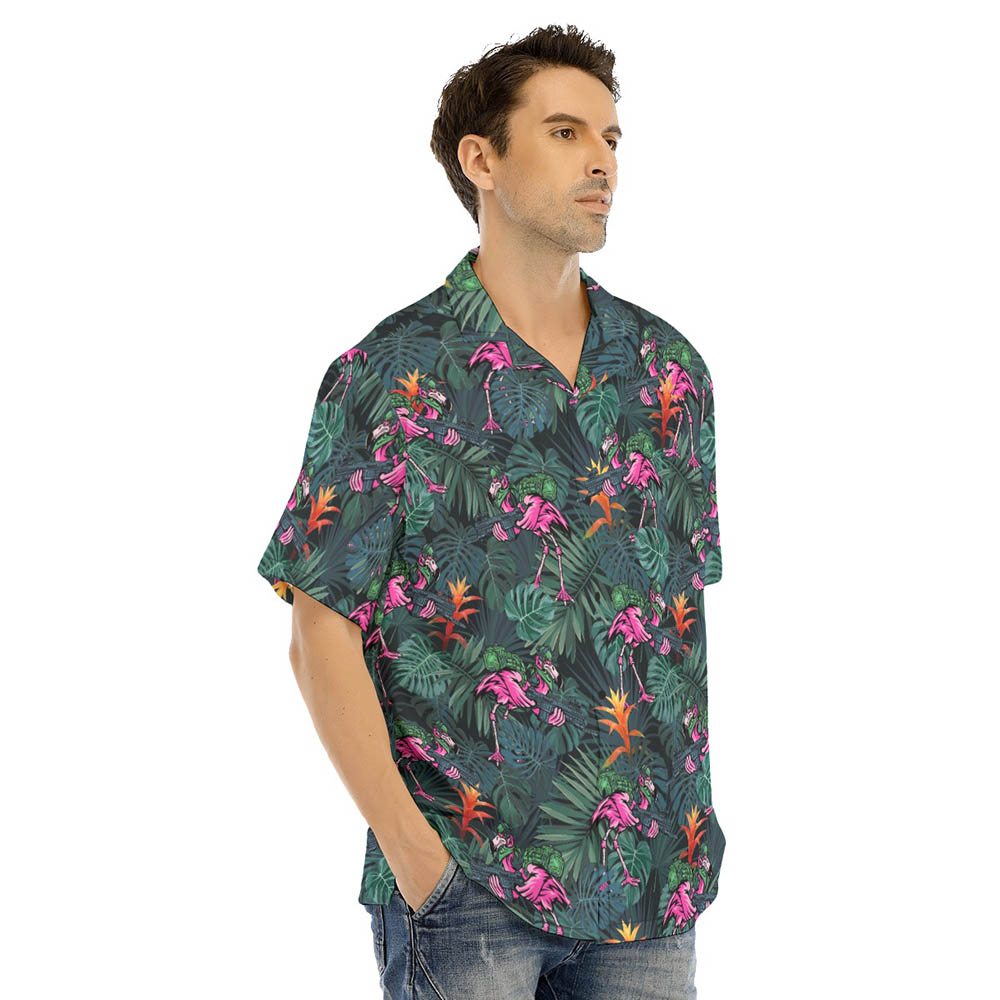 Tactical Flamingo Tropical Green Hawaiian Shirt
