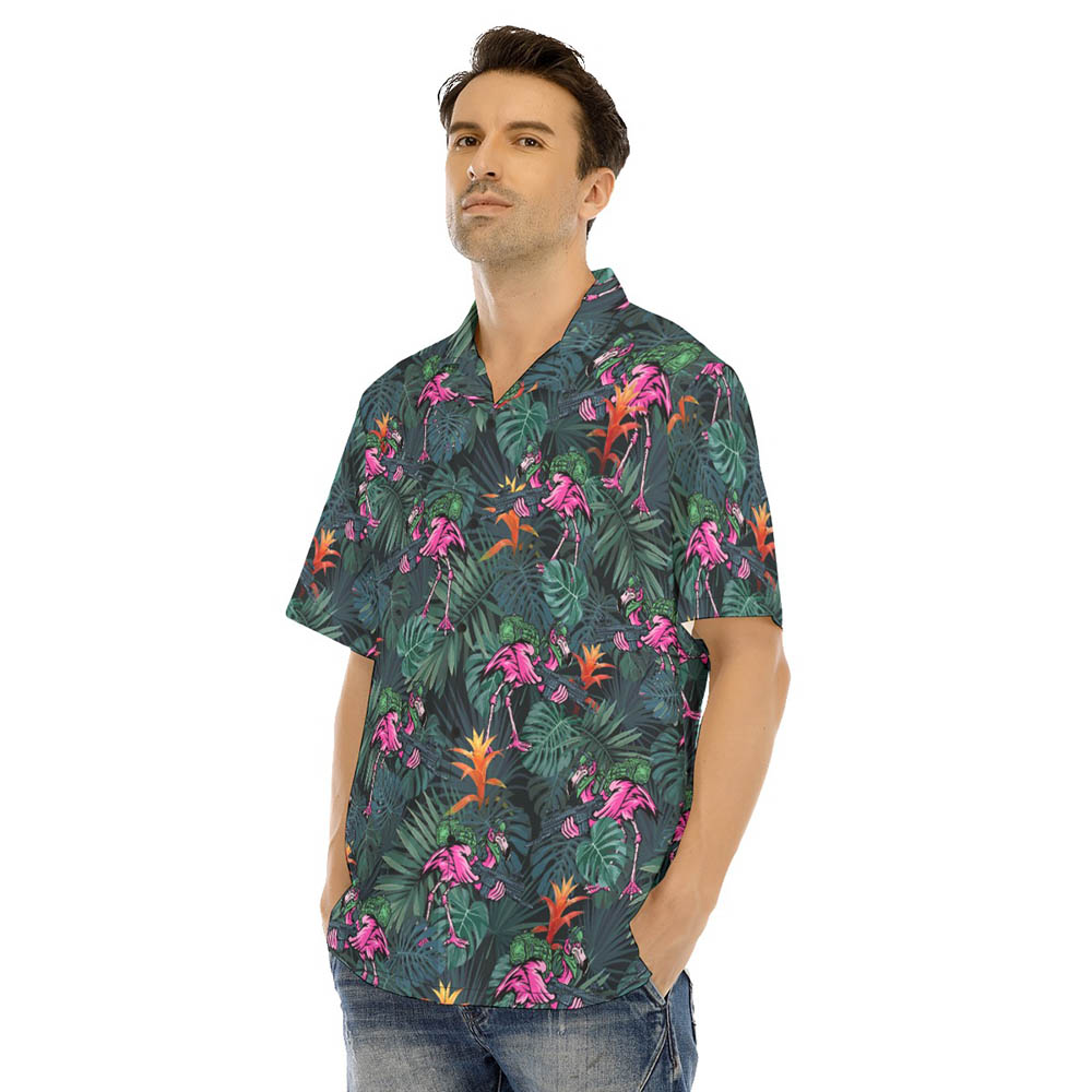 Tactical Flamingo Tropical Green Hawaiian Shirt
