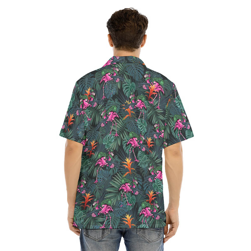 Tactical Flamingo Tropical Green Hawaiian Shirt