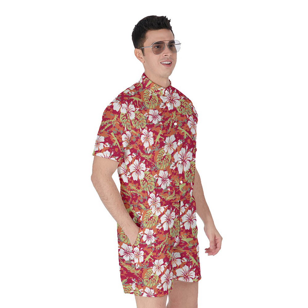 Hibiscus Camouflage Tactical Gun Hawaiian Romper For Men