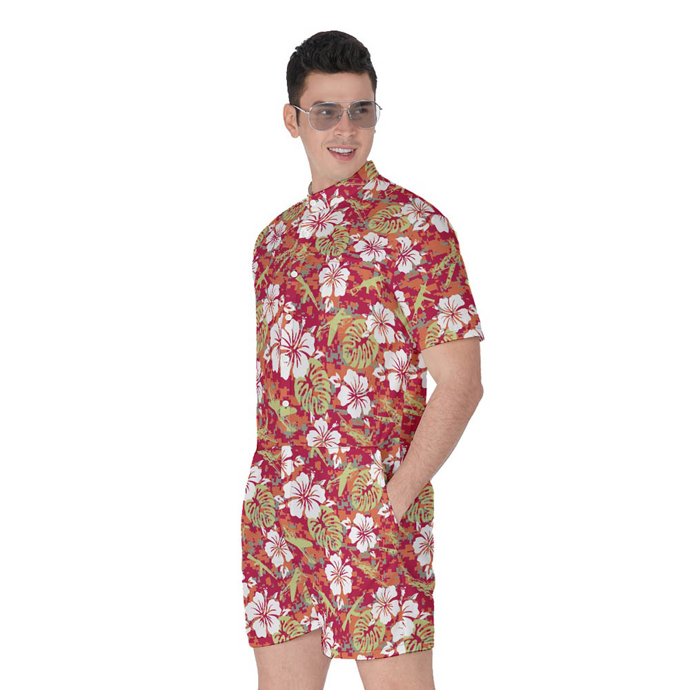 Hibiscus Camouflage Tactical Gun Hawaiian Romper For Men