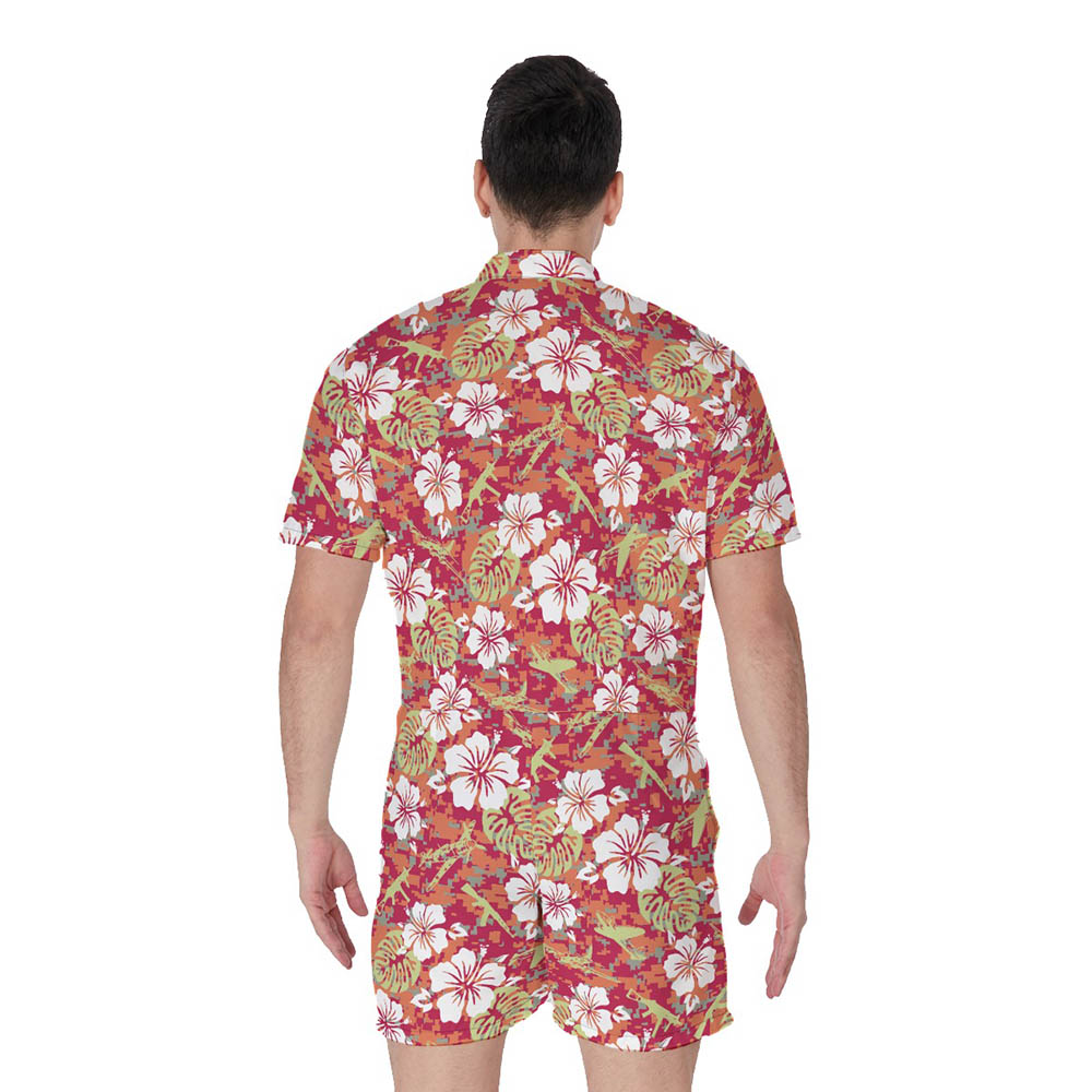 Hibiscus Camouflage Tactical Gun Hawaiian Romper For Men