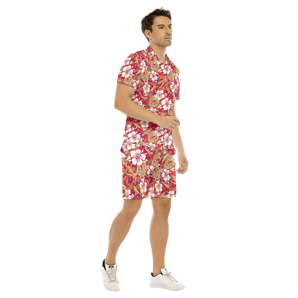 Set Floral Camo Tactical Gun Hawaiian Shirt And Mataching Shorts For Men