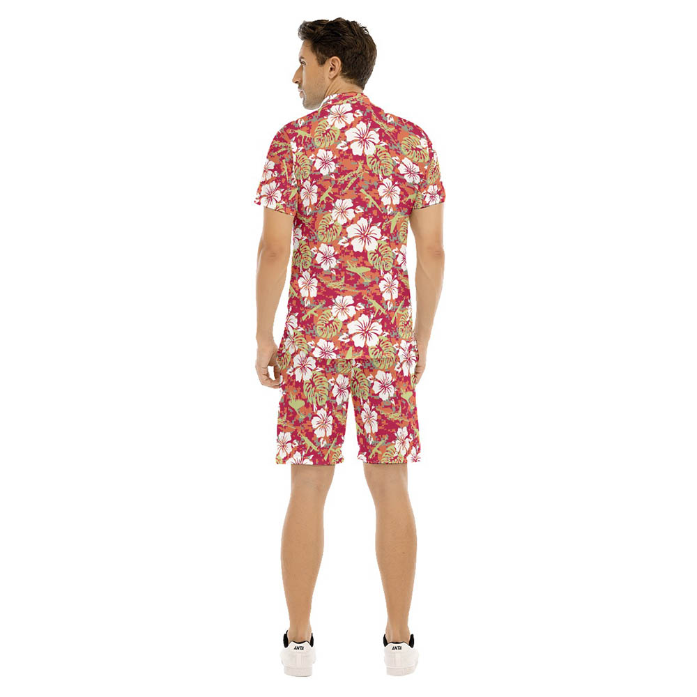 Set Floral Camo Tactical Gun Hawaiian Shirt And Mataching Shorts For Men