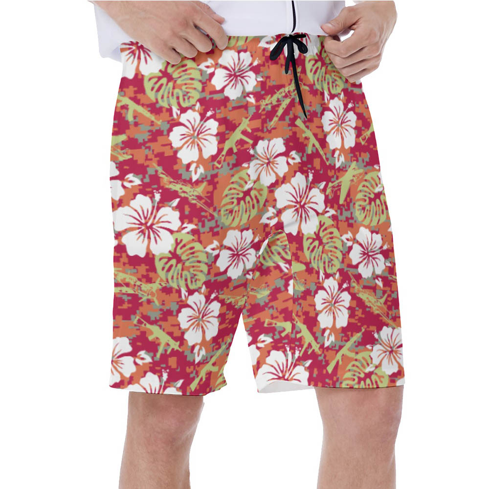 Camouflage Floral Gun Vintage Hawaiian Swim Trunks For Men