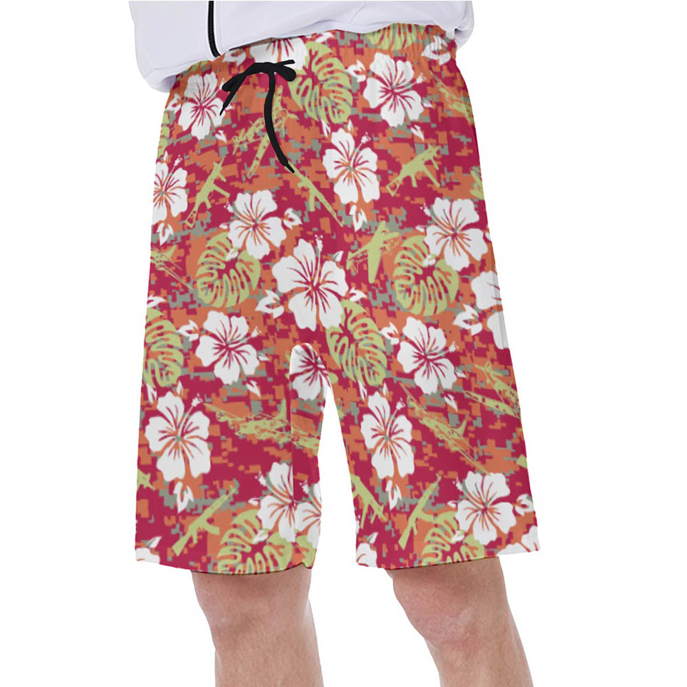 Camouflage Floral Gun Vintage Hawaiian Swim Trunks For Men