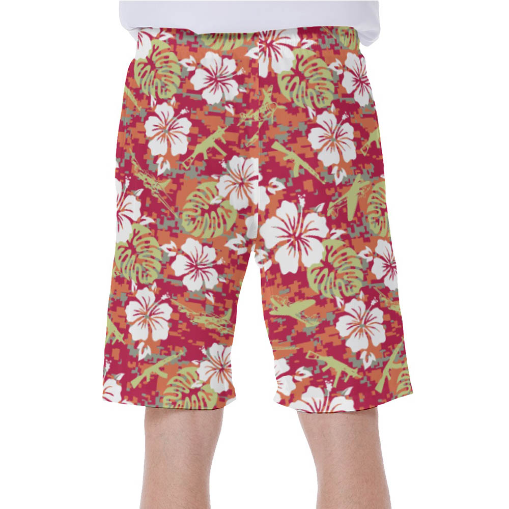 Camouflage Floral Gun Vintage Hawaiian Swim Trunks For Men