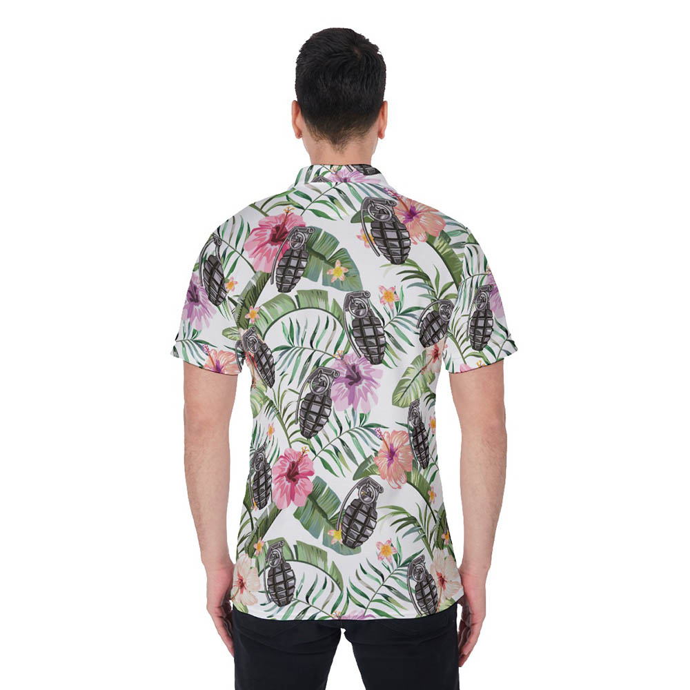 Tactical Grenade Tropical Hibiscus Hawaiian Polo Shirt For Men