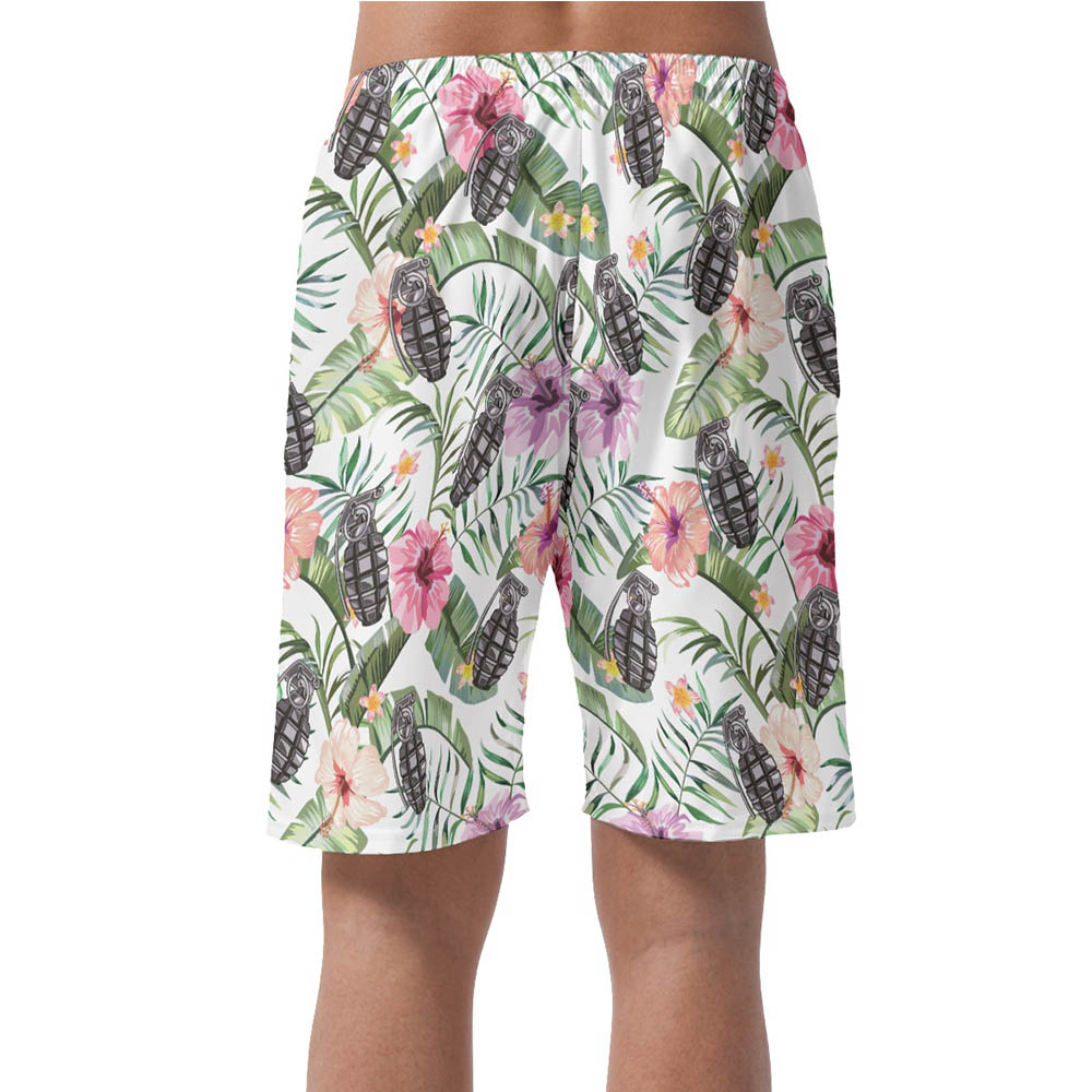 Tropical Hibiscus Grenade Tactical Hawaiian Summer Shorts For Men
