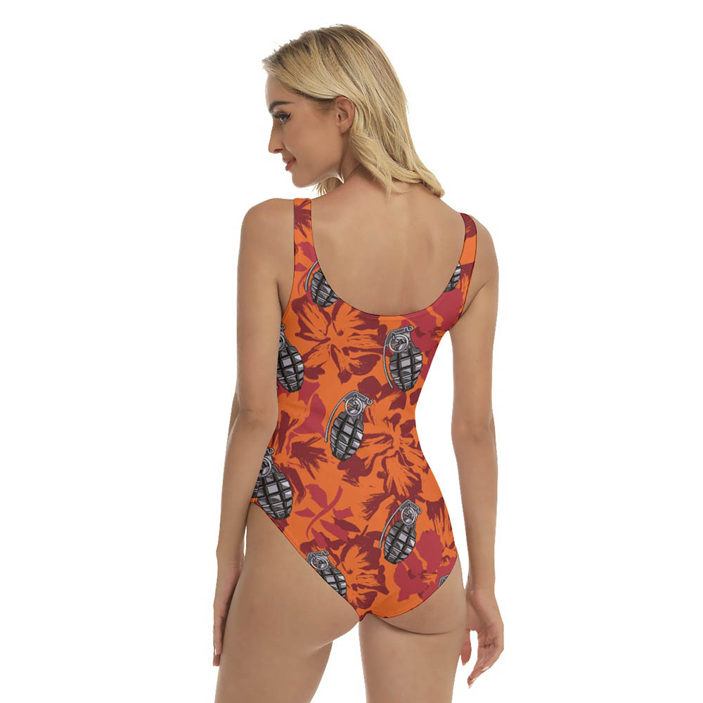 Vintage Floral Tactical Grenade Hawaiian Swimsuit For Women