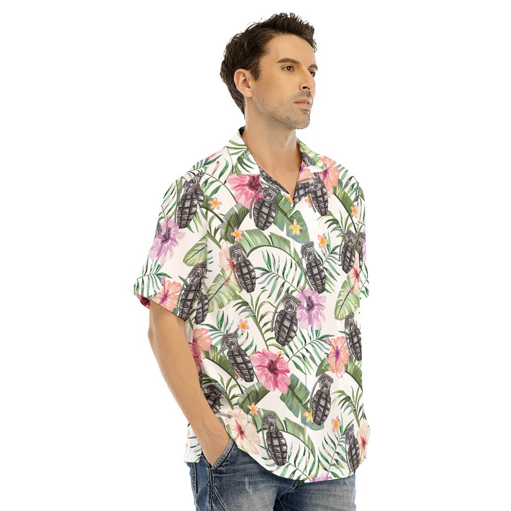 Tropical Hibiscus Tactical Grenade Hawaiian Shirts For Men